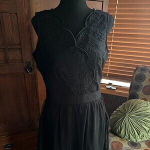 Garnet Hill Sleeveless Black Occasion Dress with Lace Overlay